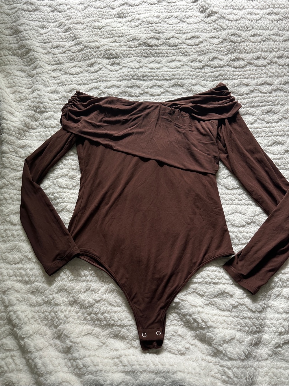 Off-Shoulder Long Sleeve Brown Bodysuit